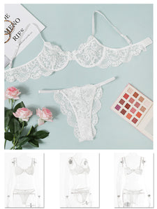 Kaei&Shi Sexy Bra and Panty Sets,Sheer Lace Two Piece Lingerie,Matching Floral Underwire Scalloped Lingerie Set