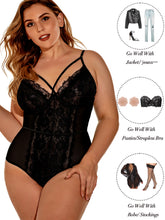 Load image into Gallery viewer, Kaei&amp;Shi Plus Size Lingerie for Women,Sheer Lace Sexy V Neck Bodysuit,Eyelash One Piece Floral Teddy
