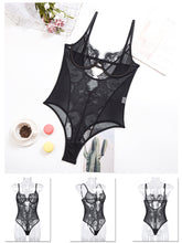 Load image into Gallery viewer, Kaei&amp;Shi Eyelash Mesh Sheer Floral Lace Bodysuit,Deep V Neck Backless One Piece Body Suit
