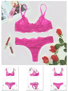 Kaei&Shi Sexy Bra and Panty Sets,Floral Sheer Eyelash Lace Lingerie,Two Piece Matching Underwire Lingerie Set