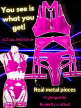 Load image into Gallery viewer, Kaei&amp;Shi Strappy Harness, All Adjustable, Underwire Racerback, 4pc Garter Set
