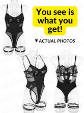 Load image into Gallery viewer, Kaei&amp;Shi Underwire Sexy Top, Snap Crotch, Leg Straps, Backless Thong Bodysuit
