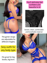 Load image into Gallery viewer, Kaei&amp;Shi 4 Piece,Strappy Triangle Bralette,Thong,Thigh Bands,Garter Lingerie Set
