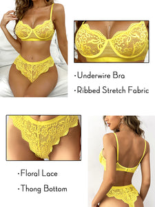 Kaei&Shi Sexy Lingerie for Women,Two Piece Lace Lingerie Set