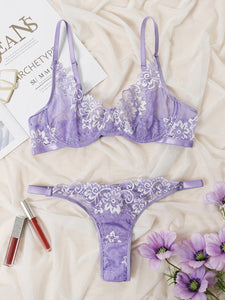 Kaei&Shi Sexy Bra and Panty Sets,Embroidered Two Piece Underwire Lingerie Set