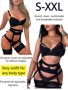 Kaei&Shi Garter Lingerie For Women,Sexy Lace Lingerie,Sheer Matching 4 Piece Lingerie Set