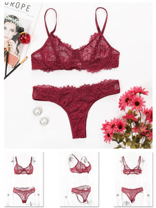 Kaei&Shi Sexy Bra and Panty Sets,Floral Sheer Eyelash Lace Lingerie,Two Piece Matching Underwire Lingerie Set