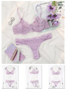 Kaei&Shi Sexy Bra and Panty Sets,Floral Sheer Eyelash Lace Lingerie,Two Piece Matching Underwire Lingerie Set