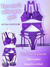 Load image into Gallery viewer, Kaei&amp;Shi Strappy Harness, All Adjustable, Underwire Racerback, 4pc Garter Set
