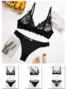 Kaei&Shi Sexy Bra and Panty Sets,Eyelash Lace Mesh Sheer Lingerie Two Piece Lingerie Set