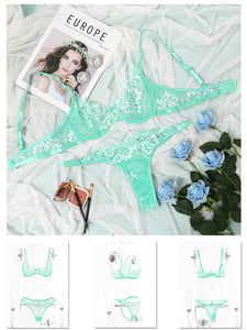 Kaei&Shi Sexy Bra and Panty Sets,Embroidered Two Piece Underwire Lingerie Set