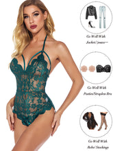 Load image into Gallery viewer, Kaei&amp;Shi Sexy Lingerie for Women,Sheer Lace One Piece High Cut Bodysuit
