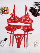 Load image into Gallery viewer, Kaei&amp;Shi Garter Lingerie for Women,Underwire Embroidered Sexy Lingerie,Ruffle 3 Piece Lingerie Set
