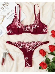 Kaei&Shi Sexy Bra and Panty Sets,Embroidered Two Piece Underwire Lingerie Set