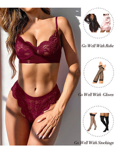 Kaei&Shi Sexy Lingerie for Women,Two Piece Lace Lingerie Set