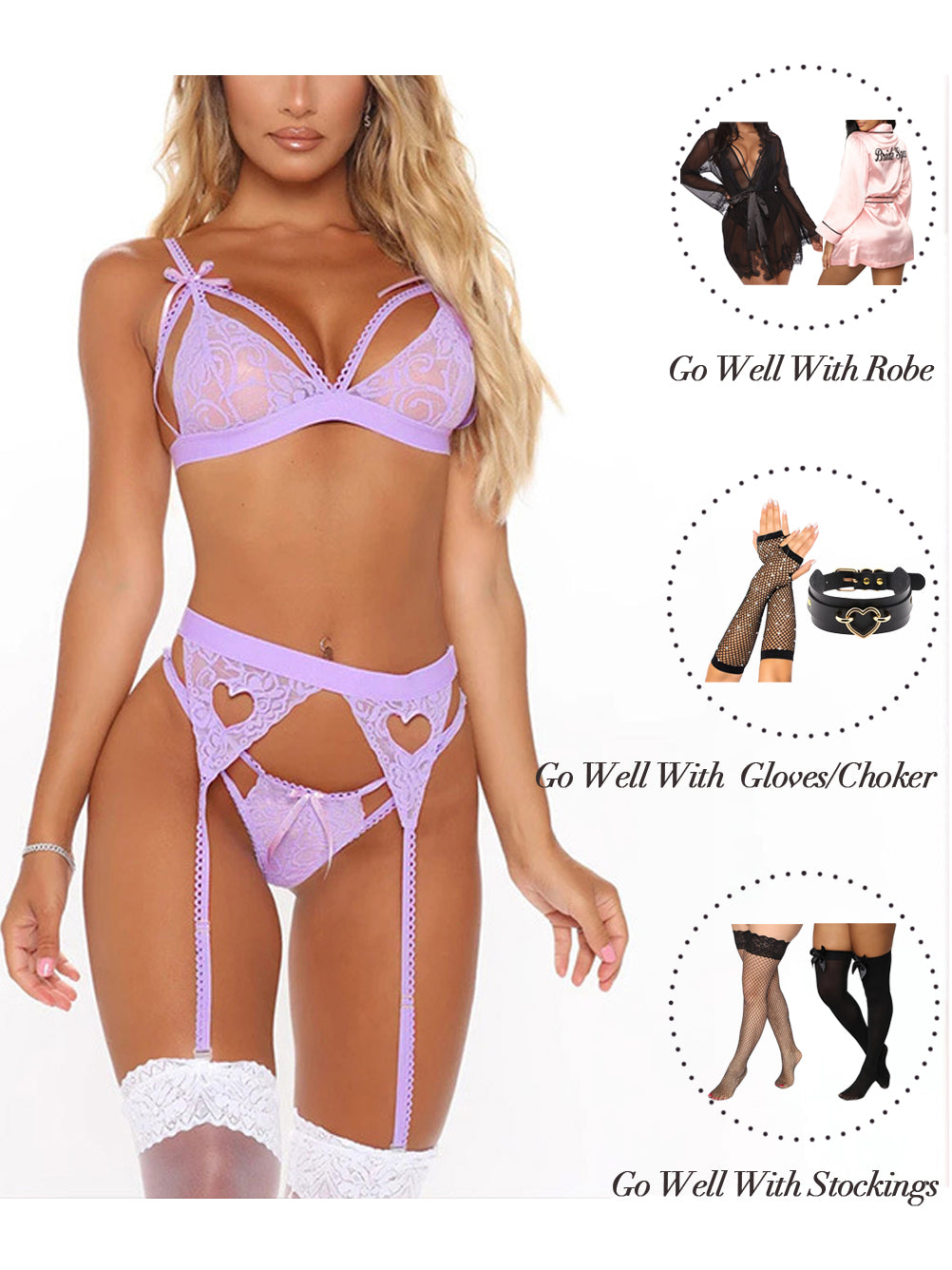 Kaei&Shi Sexy Lingerie for Women, Heart Lingerie Set with Garter Belt Kaei&Shi Sexy Lingerie for Women, Heart Lingerie Set with Garter Belt