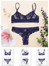 Load image into Gallery viewer, Kaei&amp;Shi Scalloped Mesh Floral Lace Lingerie,Underwire Sheer Matching Two Piece Lingerie Set
