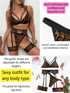 Kaei&Shi 4 Piece,Strappy Triangle Bralette,Thong,Thigh Bands,Garter Lingerie Set