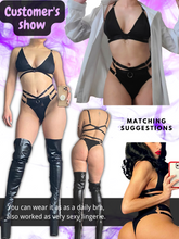 Load image into Gallery viewer, Kaei&amp;Shi Strappy Opaque Nylon, Bralette, High Waisted Thong, 2 Pieces Lingerie
