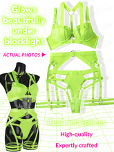 Load image into Gallery viewer, Kaei&amp;Shi Strappy Harness, All Adjustable, Underwire Racerback, 4pc Garter Set
