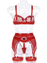 Load image into Gallery viewer, Kaei&amp;Shi Fishnet Mesh Sheer,Underwire,G-String,Thigh Straps,4 Piece Garter Lingerie
