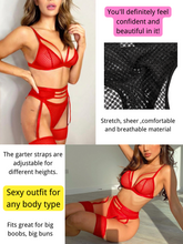 Load image into Gallery viewer, Kaei&amp;Shi 4 Piece,Strappy Triangle Bralette,Thong,Thigh Bands,Garter Lingerie Set
