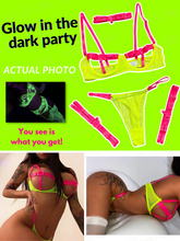 Load image into Gallery viewer, Kaei&amp;Shi Glow In The Dark, Black Light, Neon Leg Straps, 4PC Peekaboo Lingerie
