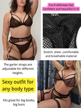 Load image into Gallery viewer, Kaei&amp;Shi 4 Piece,Strappy Triangle Bralette,Thong,Thigh Bands,Garter Lingerie Set
