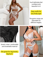 Load image into Gallery viewer, Kaei&amp;Shi 4 Piece,Strappy Triangle Bralette,Thong,Thigh Bands,Garter Lingerie Set
