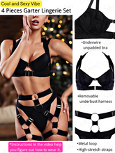Load image into Gallery viewer, Kaei&amp;Shi Strappy Lingerie, Elastic, All Adjustable, Underwire, G-String, 4 Piece
