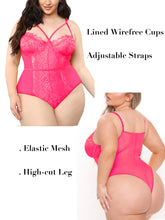 Load image into Gallery viewer, Kaei&amp;Shi Plus Size Lingerie for Women,Sheer Lace Sexy V Neck Bodysuit,Eyelash One Piece Floral Teddy
