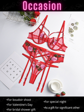 Load image into Gallery viewer, Kaei&amp;Shi Embroidered Lingerie for Women,3 Piece Sexy Lingerie Garter Set
