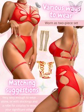 Load image into Gallery viewer, Kaei&amp;Shi Butterfly Cutout Lingerie, Choker, Underwire, Thong, Thigh Straps, 5Pcs
