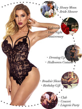 Load image into Gallery viewer, Kaei&amp;Shi Sexy Lingerie for Women,Sheer Lace One Piece High Cut Bodysuit
