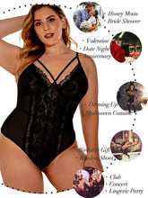 Load image into Gallery viewer, Kaei&amp;Shi Plus Size Lingerie for Women,Sheer Lace Sexy V Neck Bodysuit,Eyelash One Piece Floral Teddy
