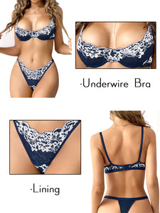 Kaei&Shi Sexy Bra and Panty Sets,Embroidered Two Piece Underwire Lingerie Set