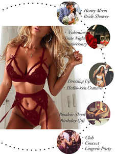 Kaei&Shi Sexy Lingerie for Women, Heart Lingerie Set with Garter Belt