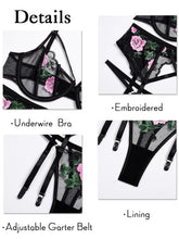 Load image into Gallery viewer, Kaei&amp;Shi Embroidered Lingerie for Women,3 Piece Sexy Lingerie Garter Set
