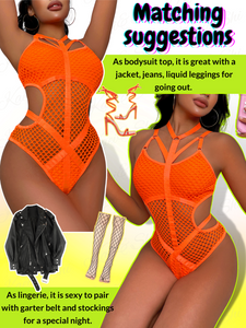 Kaei&Shi Fishnet Bodysuit,Choker Strappy,Cutout Waist,Teddy Lingerie for Women