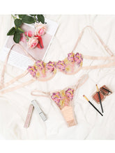 Load image into Gallery viewer, Kaei&amp;Shi Floral Embroidered Lace, Demi Cup, Lining Thong, 2 Pieces Lingerie Set
