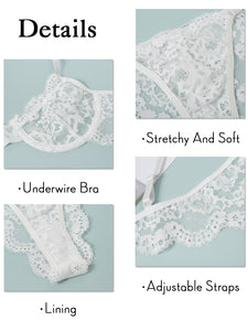 Kaei&Shi Sexy Bra and Panty Sets,Sheer Lace Two Piece Lingerie,Matching Floral Underwire Scalloped Lingerie Set