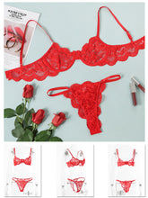 Load image into Gallery viewer, Kaei&amp;Shi Sexy Bra and Panty Sets,Sheer Lace Two Piece Lingerie,Matching Floral Underwire Scalloped Lingerie Set
