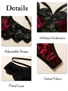 Kaei&Shi Matching Bra and Panty Sets,Velvet Sexy Two Piece Lingerie Set