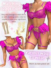 Load image into Gallery viewer, Kaei&amp;Shi Chain Feather Lingerie, Eyelash Floral Lace, Underwire, Thong, 4 Pieces
