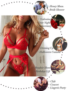 Kaei&Shi Sexy Lingerie for Women, Heart Lingerie Set with Garter Belt