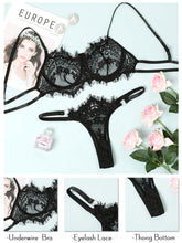 Load image into Gallery viewer, Kaei&amp;Shi Eyelash Mesh Floral Lace Lingerie,Underwire Sheer Matching Two Piece Lingerie Set Boudoir
