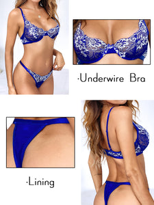 Kaei&Shi Sexy Bra and Panty Sets,Embroidered Two Piece Underwire Lingerie Set