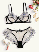 Load image into Gallery viewer, Kaei&amp;Shi Sheer Embroidered Mesh, Underwire Top, Cheeky Panty, 2 Pieces Lingerie
