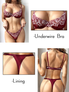 Kaei&Shi Sexy Bra and Panty Sets,Embroidered Two Piece Underwire Lingerie Set