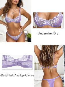 Kaei&Shi Sexy Bra and Panty Sets,Embroidered Two Piece Underwire Lingerie Set